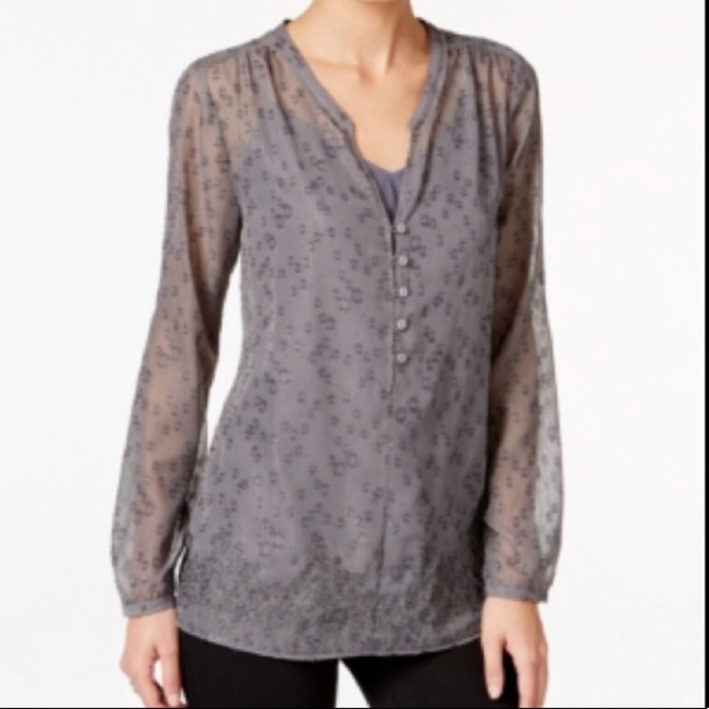 NYDJ Embroidered Split Neck Top